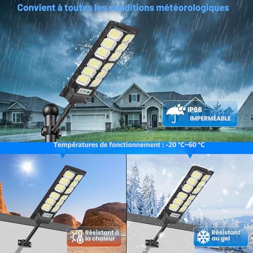 VOPHICHO Solar Outdoor Street Light, 6500K Waterproof Outdoor Solar Lamp with Motion Sensor, Remote Control, Powerful Solar Spotlight LED Spotlight Outdoor Garden Garage Street Light, 2 Pieces