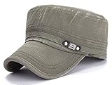 ChezAbbey Adjustable Flat Top Cap Solid Brim Army Cadet Style Military Hat