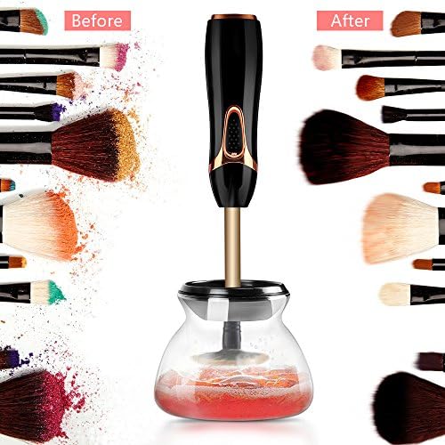 Electric Makeup Brush Cleaner Spinner and Dryer Tool Kits Portable Machine Spin Make Up Brushes Cleaning Dehydrate in Seconds 8 Size Silicone for Any Diameter Makeup Brush Set (Black)