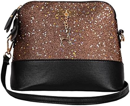 Clearance! Nevera Womens Glitter Leather Crossbody Bag Sequins Small Deer Shoulder Bags Messenger Bag (Coffee)