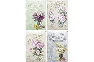 EUROPEAN EXCELLENCY Rice Paper for Decoupage A4 Floral Decoupage Paper Vintage (French Floral Postcards - 2 Sheets)