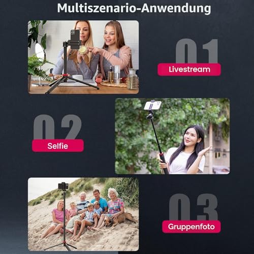 ULANZI MT-44 Mobile Phone Camera Tripod 147 cm 2-in-1 Selfie Stick Remote Control, 360° Ball Head, Cold Shoe Mobile Phone Holder, 1/4 Inch Thread Compact Travel Tripod Tripod for DSLR Cameras Canon Samsung iPhone