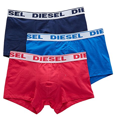 Diesel Men's 3-Pack Shawn Stretch Boxer Trunk, Navy/Turquoise/Pink, XL