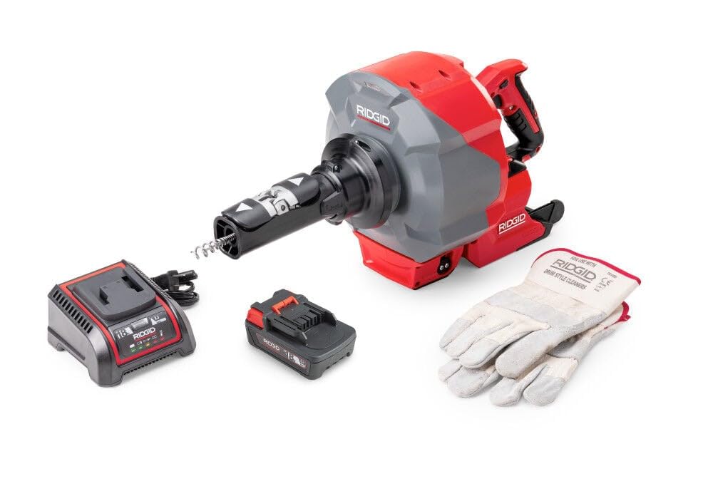 RIDGID 78053 K-46 SinkSnake serpiente de drenaje inalámbrica con cable IC de 5/16 x 25', batería de 18 V 2,5 Ah y cargador, limpiador de drenaje de serpiente de plomería profesional para fregaderos, bañeras, duchas y urinarios
