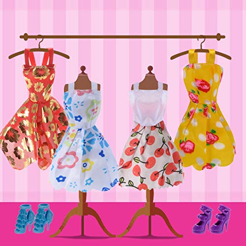 Avando 20PCS Doll Accessories, 10x Mix Cute Dresses 10x Shoes Dresses Gown with Shoes Outfit Set for Xmas Birthday Gift for Barbie Doll - Thumbnail 5