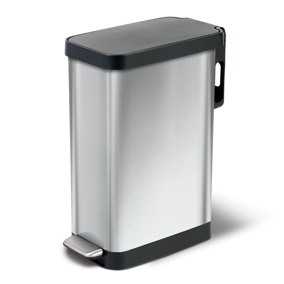 Photo 1 of Glad Slim Trash Can with Clorox Odor Protection - Narrow Kitchen Garbage Bin with Soft Close Lid, Step On Foot Pedal and Waste Bag Roll Holder, Stainless Steel, 45 Liter