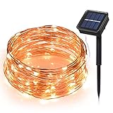 Toplus Solar String Lights, 8 Modes 100 LED 33ft Fairy Starry String Lights, Copper Wire Lights Waterproof Ambiance Lighting for Outdoor, Gardens, Home, Party, Christmas Lights (Warm White)