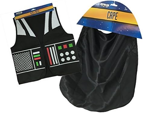 Boys Black Dress-Up Cape and Space Vest for Halloween, Classroom, Home Pretend Play