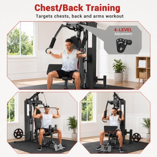 Home Gym Equipment, Multifunctional Home Gym Machine with 150 Lb Weight Stack for Back, Chest, Arms, Legs, All in One Exercise Station, Full Body Workout Machine for Strength Training