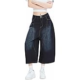 PEAINJ Cropped Jeans for Women Men Baggy Jorts Y2k Wide Leg Jean Shorts Barrel Loose Denim Jorts Summer Clothes