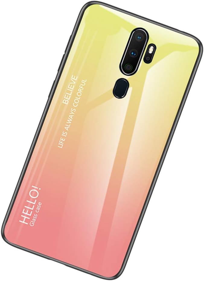 Yoodi Oppo A9 (2020) Case, Gradient Tempered Glass Back Case + Soft Silicone Frame Cover Anti-Scratch Hybrid Casing for Oppo A9 (2020) - Yellow
