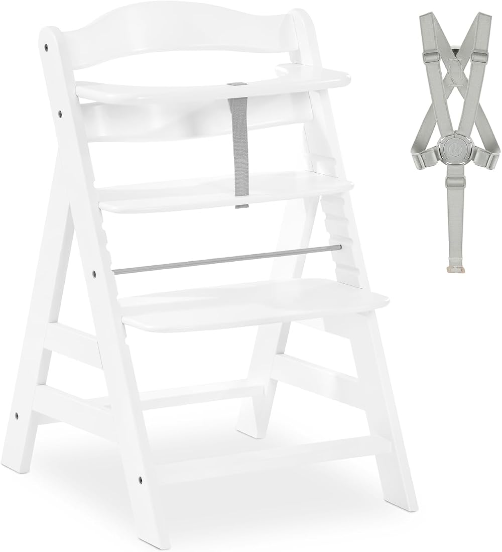 hauck Alpha+ White Wooden High Chair Beechwood 5-Point Harness 90 kg