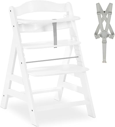 hauck Alpha+ White Wooden High Chair Beechwood 5-Point Harness 90 kg