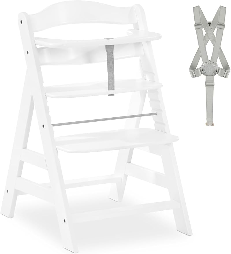 hauck Alpha+ White Wooden High Chair Beechwood 5-Point Harness 90 kg