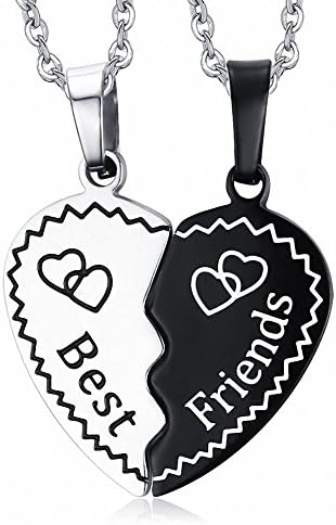 Jwoolw Jewelry Set of 2 Pieces Stainless Steel BFF Best Friend Forever Split Heart Pendant Valentine Heart Friendship Necklaced