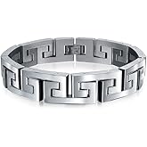 Bling Jewelry Masculine Geometric Infinity Key Link Bracelet for Teens Men Black Gold Silver Tone Stainless Steel and Wood Wristband 8.5-9 Inch Length 12MM Width