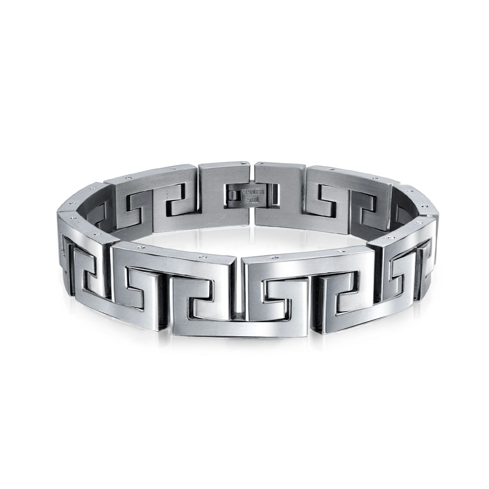 Bling Jewelry Stylish Masculine Geometric Infinity Key Link Bracelet Teens Men Silver Tone Stainless Steel 8.5 Inch Length and 12MM Width