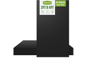 Noooza 2ft x 4ft Drop Ceiling Tiles，Smooth Black PVC Ceiling Tiles 24 x 48in. Waterproof, Washable and Fire-Rated - Reusable - High-Grade PVC to Prevent Breakage-Package of 10 Tiles