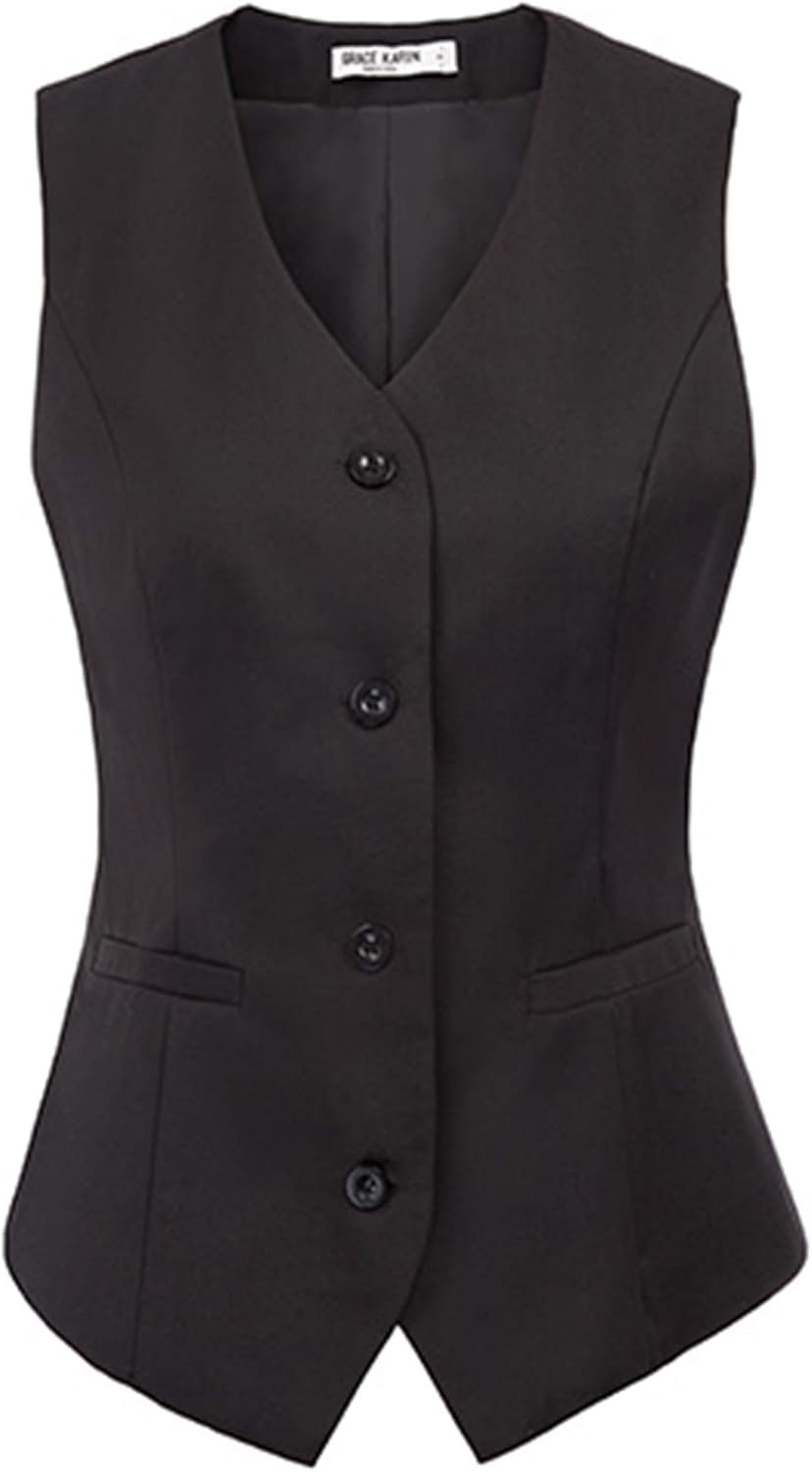 Womens Vintage Vest Fully Lined Formal Business Dress Suits Button Down Steampunk Waistcoat