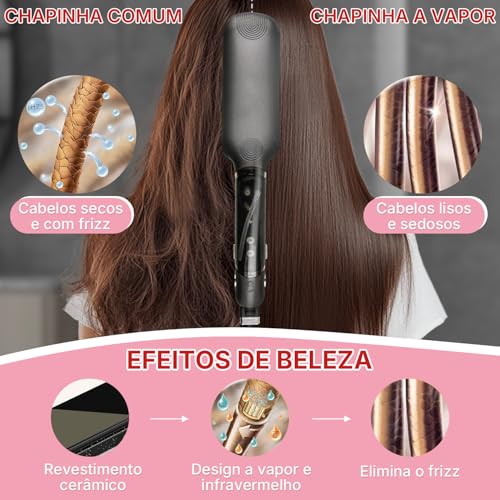 QBuen Chapinha profissional a vapor infravermelho, Ahapinha bivolt, Chapinha ceramica, Aquecimento rápido em 20 segundos, 13 configurações de temperatura