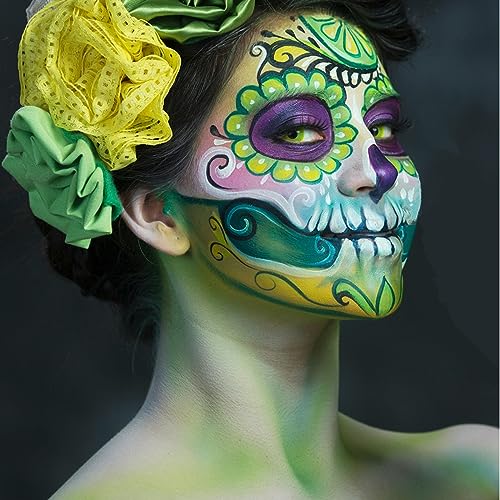 Go Ho 6 Colors Green Face Body Paint,Cream Washable Formula Face Painting for Adults Children Halloween Cosplay,Body Paint FX Makeup Palette,Professional Costumes Face Paint Green Makeup