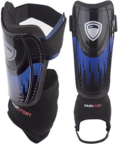 DashSport Soccer Shin Guards -Youth Sizes Best Kids Soccer Equipment with Ankle Sleeves - Great for Boys and Girls