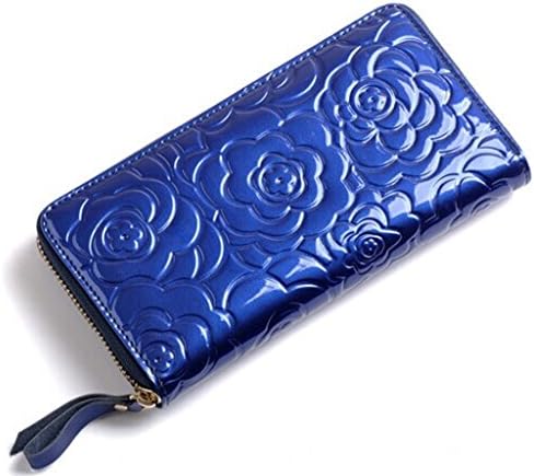 Brilliance Co Womens Patent Leather Wallet Purse Floral Wallet, Blue