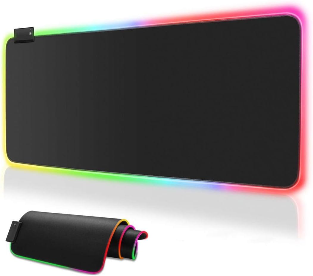 RGB Gaming Mouse Pad, YooMa 14 Lighting Modes 2 Brightness Levels Large Extended Soft LED Mouse Pad, Waterproof Computer Keyboard Mousepads Mat, Non-Slip Rubber Base and Durable Stitched Edges