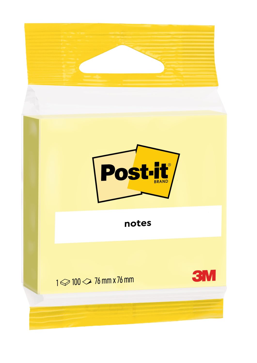 Post-it Notes, Canary Yellow, Hangable Flow Packs, 1 Pad, 100 Sheets, 76 mm x 76 mm - Extra Sticky Notes for Walls, Monitors and Fridge