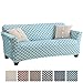 Home Fashion Designs Printed Twill Sofa Slipcover. One Piece Stretch Couch Cover. Strapless Sofa Cover for Living Room. Brenna Collection Slipcover. (Sofa, Sky Blue)