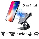 Wireless Car Charger Kit, CoolHoppe Fast Car Mount Charger, 5 in 1 Adjustable Gravity Air Vent Phone Holders for iPhone X, iPhone 8, iphone 8 Plus Galaxy Note 8, S8, S8+, S7, S7 edge and Qi Devices …