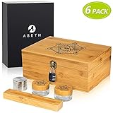 ASETH Large Bamboo Stash Box - Combo/Lockable/Removable Dividers - Large Storage for All Accessories/Includes Grinder/Rolling Tray + 2 Stash Jars - The Eye of Providence Design