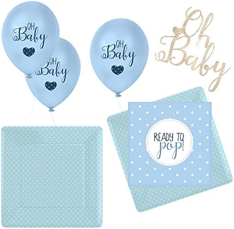 partypartycompany Oh Baby Blue Ready To Pop Baby Shower Essential Party Pack (16 People)