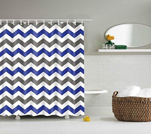 DOTZ Chevron Shower Curtain - Grey, White, Blue/Purple Zig-Zag Design, 70" x 70" size