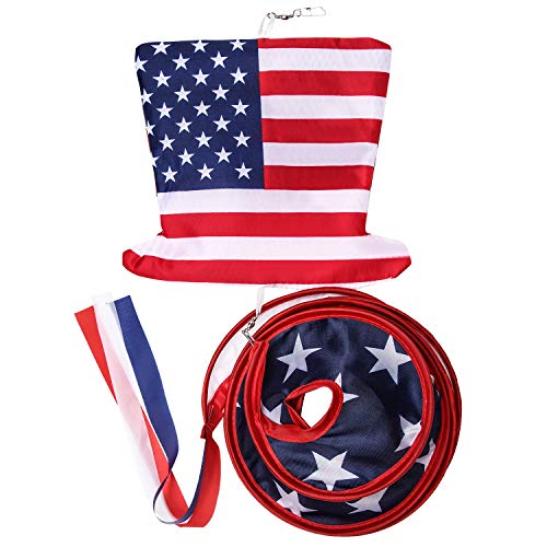 American Flag Hat Wind Spinner Veteran's Day Patriotic Red White and Blue Twister Hanging Windsocks with Hook