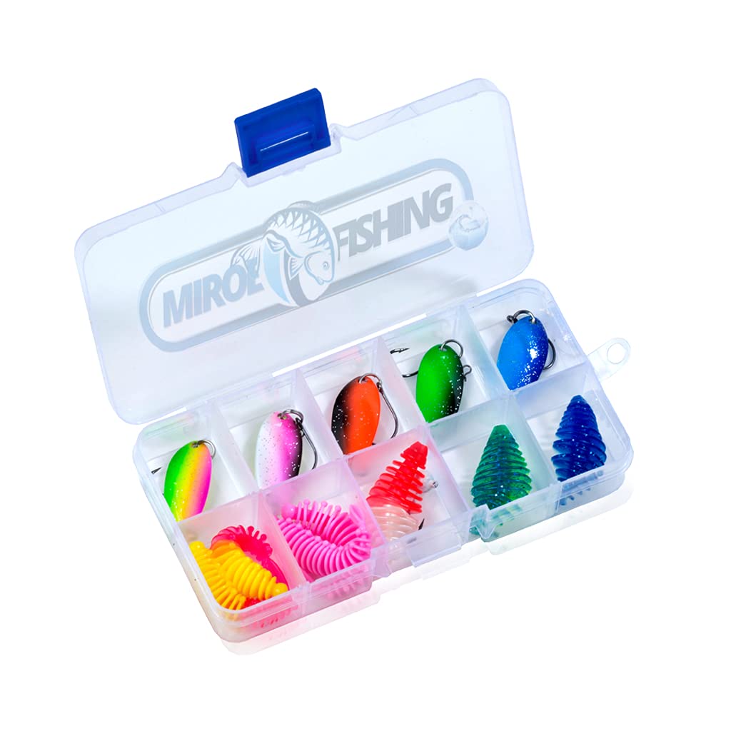 Premium 18-piece bait set with rubber baits, spoons, hooks with tungsten bead and snaps - practical bait box for predatory fish, anglers, trout etc.