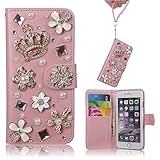 iPhone 6S Bling Case, Mini-Factory Luxury 3D Bling Crystal Rhinestone Diamond Floral Golden Crown Design Leather Cover Case Wallet For Apple iPhone 6S (2015) & iPhone 6 (2014)