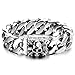 Mens Large Stainless Steel Curb Chain Bracelet with Fleur De Lis and Skull, Biker Gothic, Polished