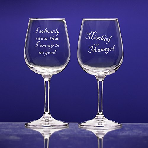National Etching Mischief Managed Wine Glass Set (12.5oz stemmed)