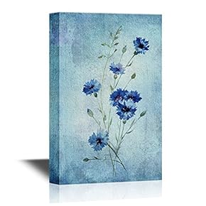Canvas Wall Art - Beautiful Vectorn Pattern with Blue Flowers - Gallery Wrap Modern Home Art | Ready to Hang - 12x18 inches