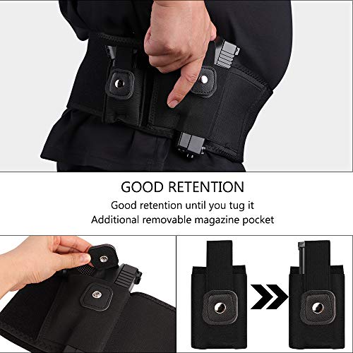 EVISTR Belly Band Gun Holster for Concealed Carry 2 Pocket Waistband Holster for Men and Women, Compatible with Gun Smith, Glock 19, 17, 42, 43, Ruger LCP, and Similar Sized Guns (50Inch, Right)