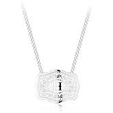 Holylegend Rhodium-Plated Initial Letter Pendant Necklace with Embossed Belt Buckle, Western Cowgirl Initial Necklace for Women, Buy 1 Get 2 Chains, Personalized Jewelry Gift for Women and Men