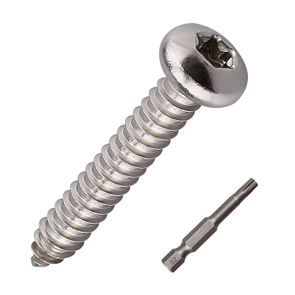 Photo 1 of #4 x 1 (100 Pack) Torx Pan Head Sheet Metal Screws, Stainless Steel 304 (18-8), Rounded Head Self Tapping Screws for Wood & Metal, Include Torx Drive Bit