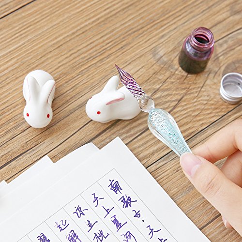 Colias Wing Dinnerware Accessory Adorable Animal Rabbits Shape Design Porcelain Chopsticks Rest Set Dinner Spoons Stand Knife Fork Holder(Set of 8)-White