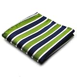 PenSee 100% Silk Woven Navy & Green & Grey Stripe Pocket Square