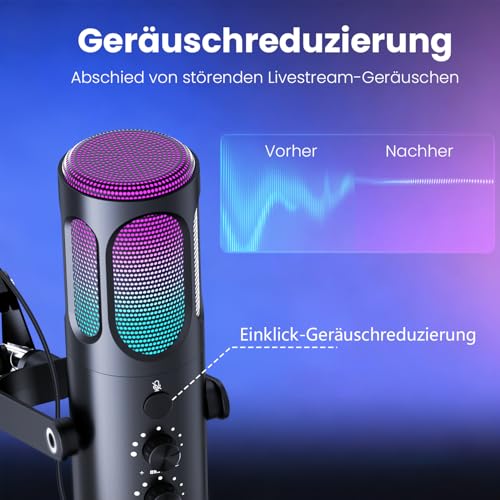 Ortizan USB Gaming Microphone PC with Swivel Arm, Mute and Monitoring | For streaming, podcast, YouTube, Discord, PS4/PS5 and Mac, with RGB light and pop filter