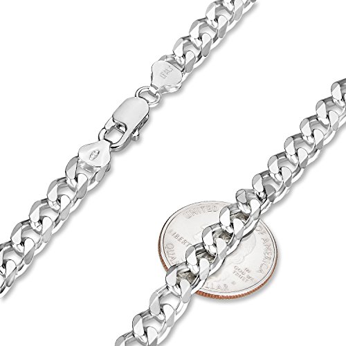 925 Sterling Silver Italian Crafted 8.5mm Beveled Cuban Link Chain Necklace, 22" + Bonus Polishing Cloth