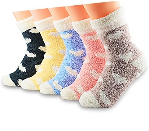 5 Pairs Flanging Design Fluffy Coral Velvet Thick Warm Socks Girls Floor Sleep Socks