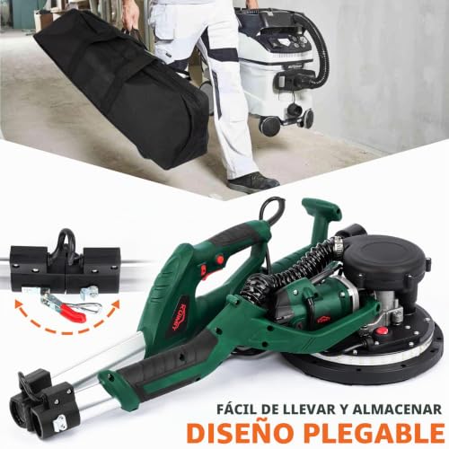 KUIMIT Wall Sander, 850W Electric Sander with 12 Sanding Discs, 6 Variable Speeds 800-1750 RPM, with Extendable Handle, LED Light, Long Dust Hose and Storage Bag