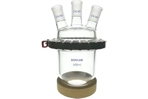 DONLAB REA-0073 2000ml/2L,24/40 Cylindrical Round Bottom Reaction Kettle Flask, Three-Neck Ground Glass Joints